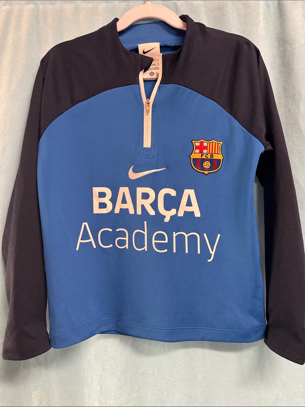 Nike Barça Academy Kids Blue and Black Quarter-Zip Pullover